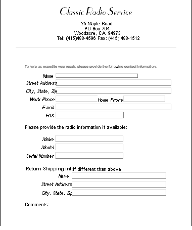 Shipping Form link